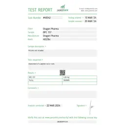 BPC-157 Lab Test Certificate March 2024 showing 4.99mg result