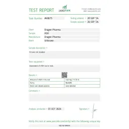 Dragontropin HGH Lab Test Certificate October 2024 showing 11.79 IU