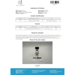 Dragontropin HGH Lab Test Certificate April 2025 showing 15.83 IU
