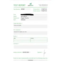 HCG 5000 IU Lab Test Certificate September 2023 showing 4768 IU result