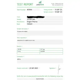 TB 500 Lab Test Certificate September 2023 showing 6.31mg result
