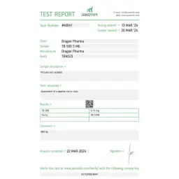 TB 500 Lab Test Certificate March 2024 showing 6.15mg result